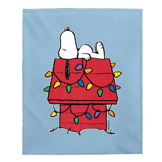 Peanuts Snoopy Doghouse Christmas Lights Baby Blanket