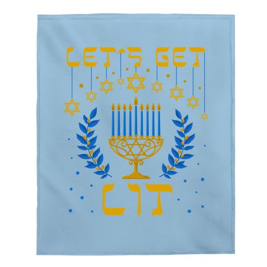 Let's Get Lit Hanukkah Jew Menorah Baby Blanket