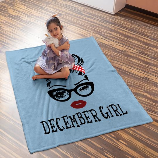 December Girl Woman Face Wink Eyes Lady Face Birthday Gift Baby Blanket