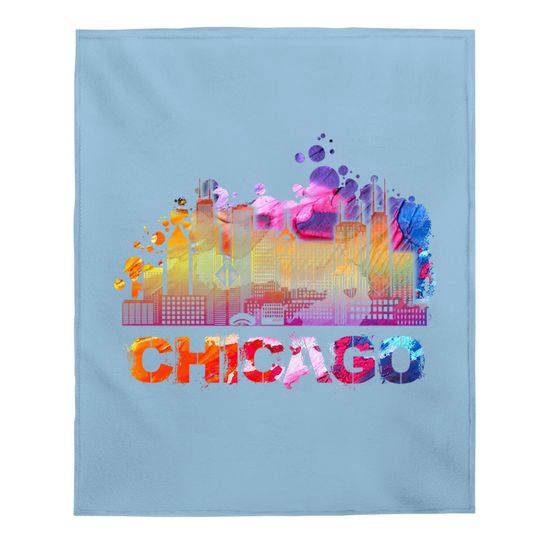 Retro Chicago Illinois Skyline Baby Blanket