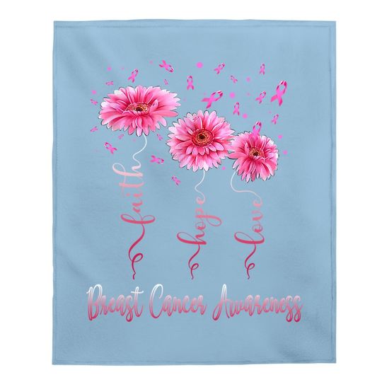 Faith Hope Love Pink Daisy Flower Breast Cancer Awareness Baby Blanket