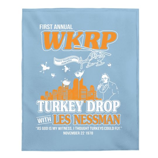 First Annual Wkrp Turkey Drop Les Nessman Baby Blanket
