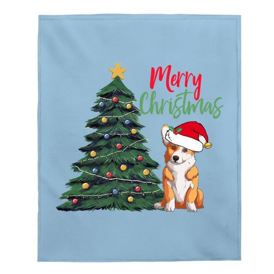 Merry Christmas Corgi Dog In Santa Hat Cute Holiday Baby Blanket