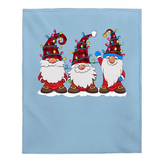 Three Gnomes Red Plaid Hat Gnome Christmas Tree Lights Baby Blanket