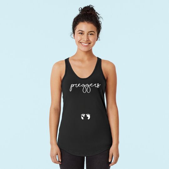 Womens Preggers Funny Saying Baby Footprint for Pregnant Women Tank Top