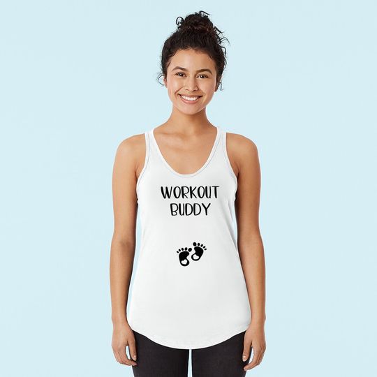 Womens Workout Buddy Pregnancy Announcement Gym Exercise Design Tank Top