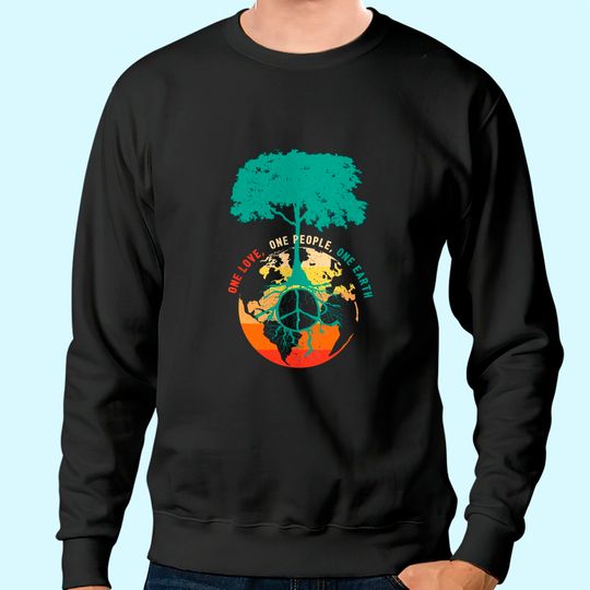 World Peace Tree Love People Earth Day 60s 70s Hippie Retro Sweatshirt