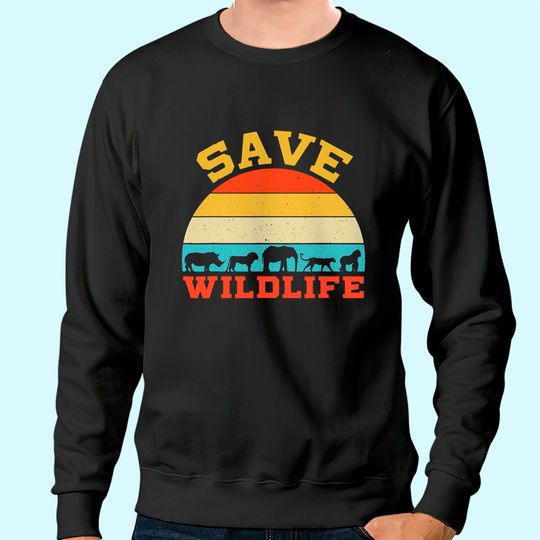 Save Wildlife Endangered Rhino Lion Elephant Tiger Gorilla Sweatshirt