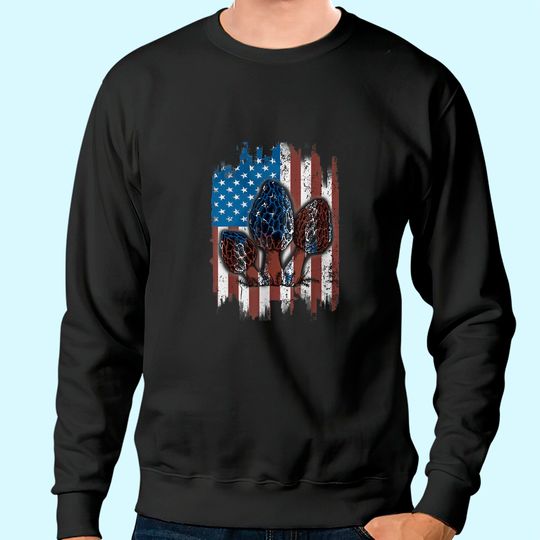 Morel Mushroom Hunter Patriotic USA Flag Sweatshirt