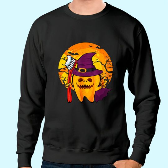 Funny Tooth Dental Hygiene Dentist Witch Halloween Costume Sweatshirt