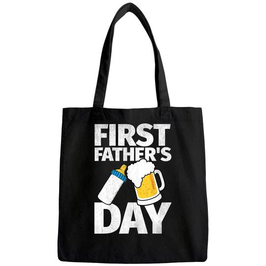 Mens First Father's Day Gift Beer Baby Bottle Dad Daddy Funny Tote Bag