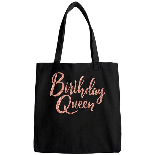 RhinestoneSash Birthday Queen Tote Bag for Women - Birthday Tshirts for Women - Rose Gold Birthday Tote Bag