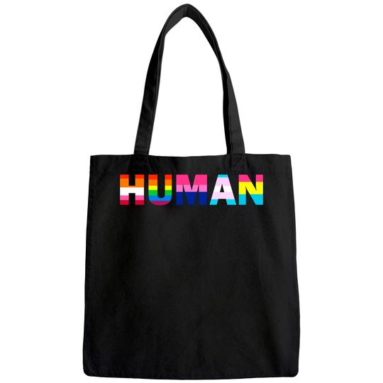 Womens Human Rainbow Flag LGBT Gay Pride Month Transgender Ally O Neck Tote Bag