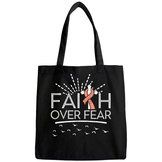 Faith over Fear Peach Ribbon Uterine Cancer Tote Bag