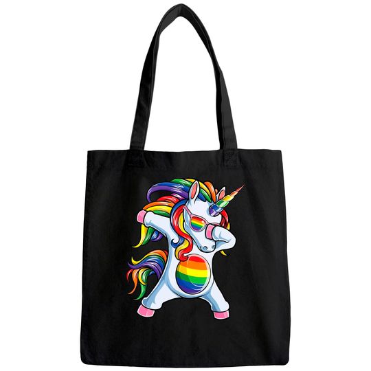 Dabbing Unicorn Gay Pride LGBT Tote Bag Lesbian Rainbow Flag Tote Bag