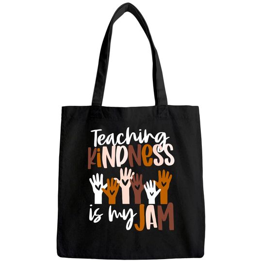 Teaching Kindness is My Jam Teacher Tote Bag for Women Teacher Graphic Tees Tote Bag Casual Short Sleeve Tote Bag