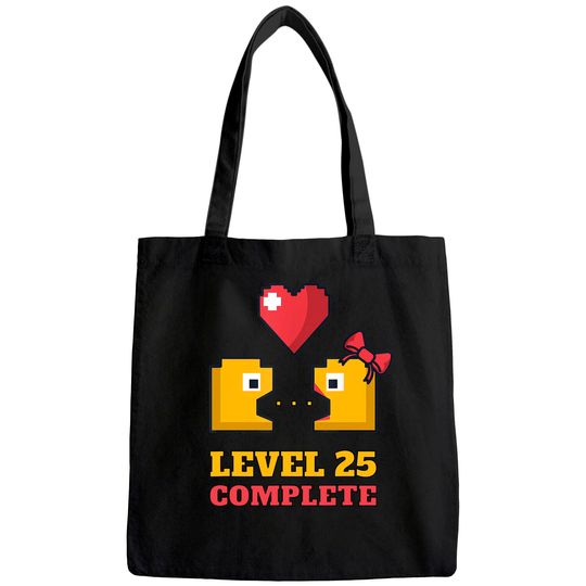 Funny Gamers Level 25 Complete 25th Wedding Anniversary Tote Bag