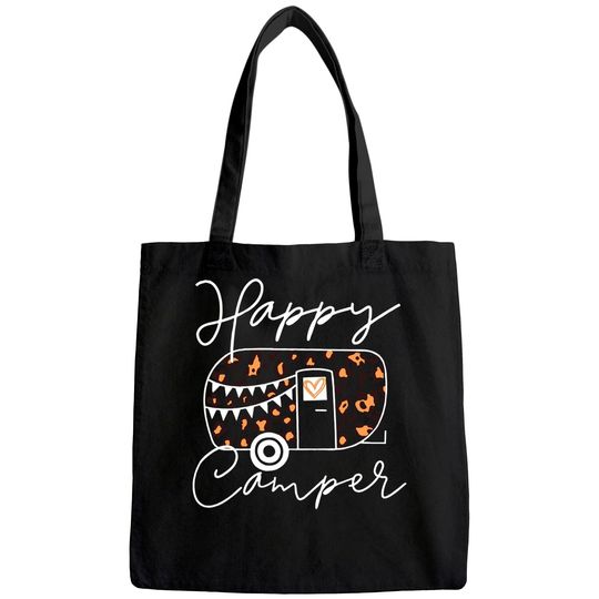 Leopard Truck Happy Camper Tote Bag for Women Funny Animal Graphic Mountain Camping Tote Bag Summer Casual Hiking Trip Tee