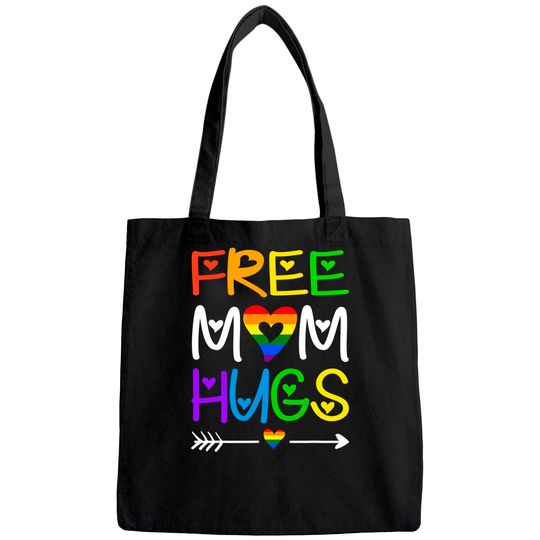 Free Mom Hugs Tote Bag Rainbow Heart LGBT Pride Month Tote Bag