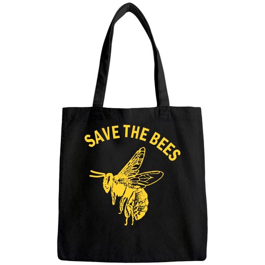 Save The Bees Tote Bag Women Vintage Retro Graphic Yellow Casual Tee Tops