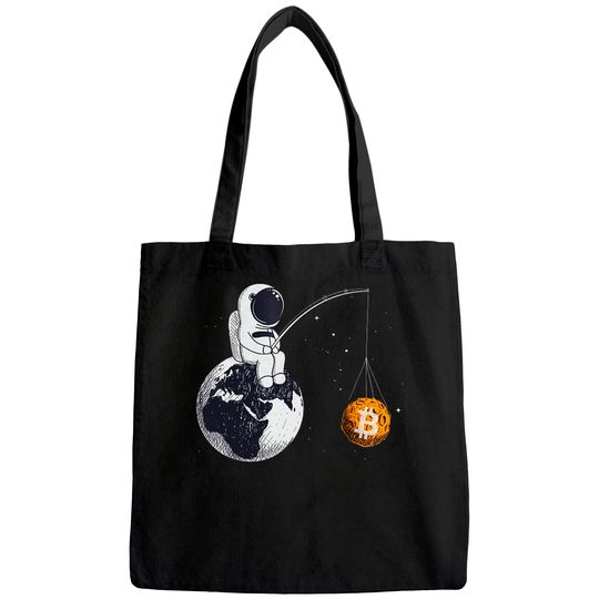 Bitcoin Funny An Astronaut Fishing for a Bitcoin moon Gift Tote Bag