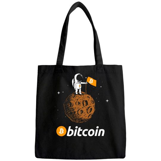 Bitcoin BTC Crypto to the Moon Tote Bag Featuring Astronaut Tote Bag