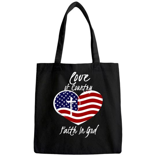 Patriotic Christian Faith In God Heart Cross American Flag Tote Bag