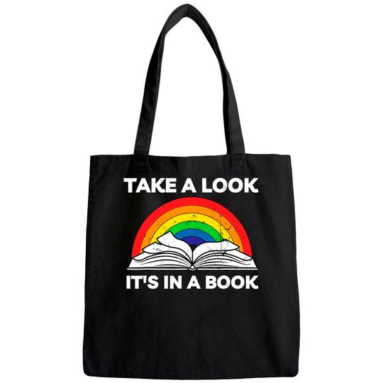 take a look it's in a book reading vintage retro rainbow Tote Bag