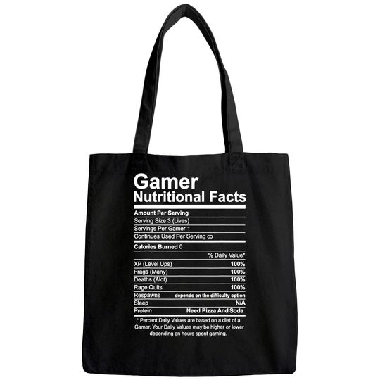 Gamer Nutritional Facts Cool Gamer Video Game Funny Tote Bag
