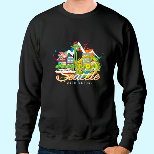 Seattle Washington WA Space Needle Harbor Skyline Sweatshirt