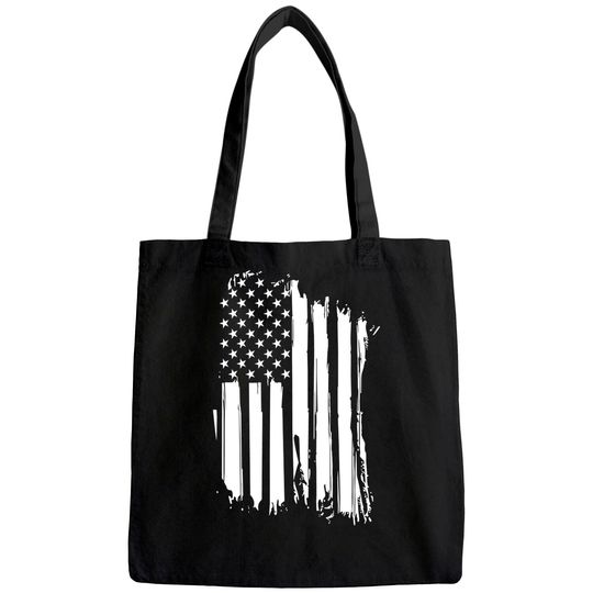 Nine Line American Flag Tote Bag - Unisex Heavy Metal Patriotic Tote Bag - Dropline Logo and American Flag on Sleeve - Grey