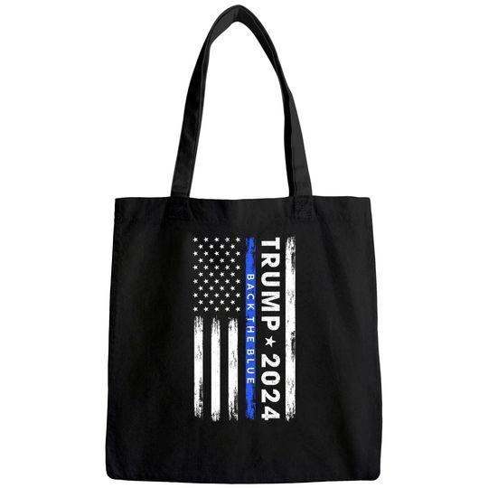 Pro Trump 2024 Back The Blue Thin Blue Line American Flag Tote Bag