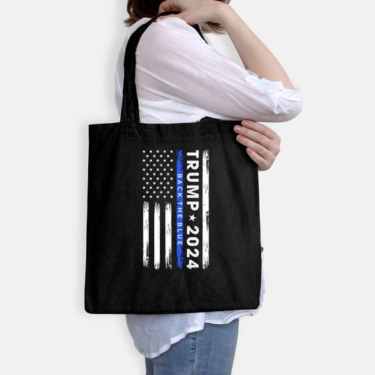 Pro Trump 2024 Back The Blue Thin Blue Line American Flag Tote Bag