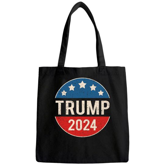 Trump 2024 Retro Campaign Button Re Elect President Trump Tote Bag