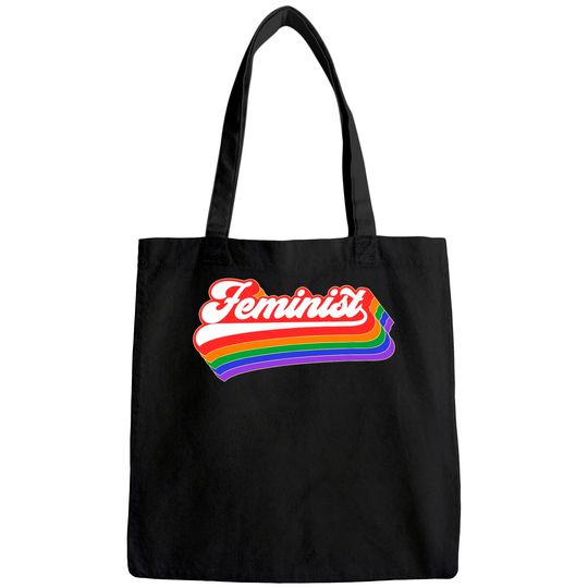 Feminist Tote Bag. Retro 70's Feminism Tote Bag. Vintage Rainbow