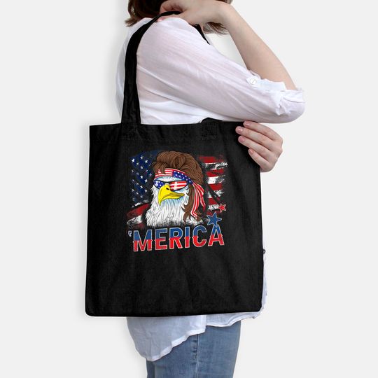 Merica Bald Eagle Mullet 4th Of July American Flag Patriotic Tote Bag