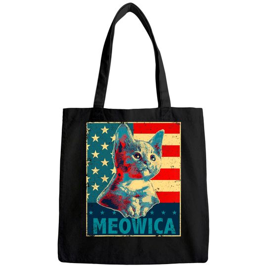 Meowica Cat Patriotic American Flag Tote Bag