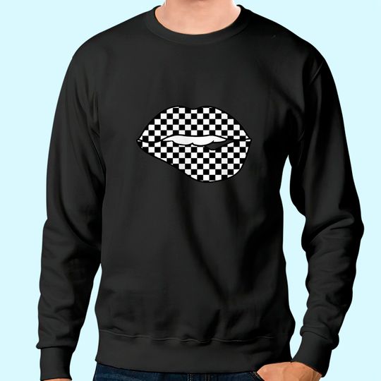 Checkered Black White Lip Gift Checkerboard Women Sweatshirt