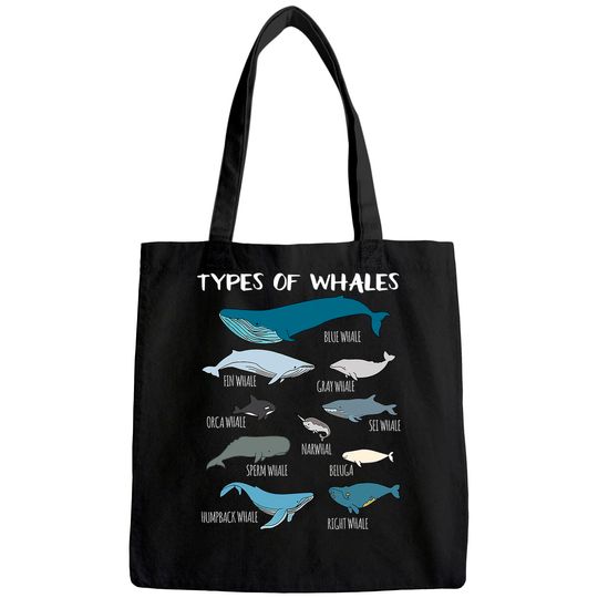 Types Of Whales Cute Ocean Mammals Guide Tote Bag