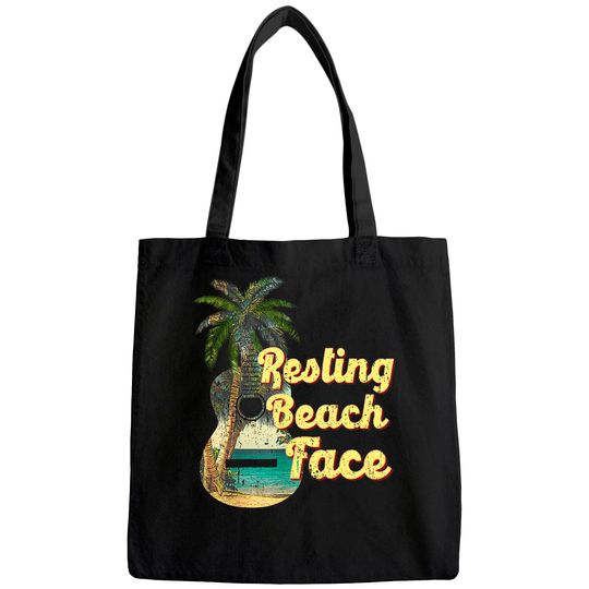 Resting Beach Face Tote Bag Guitar Coconut Tree Tropical