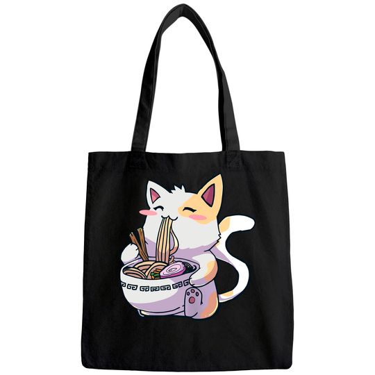 Ramen Cat Tote Bag Kawaii Anime Tee Japanese Tote Bag