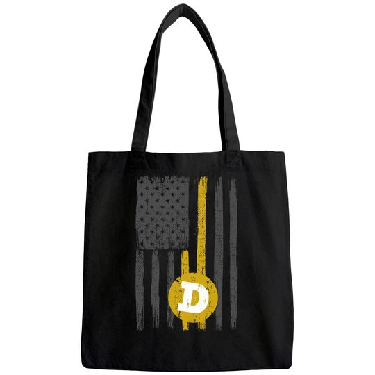 Dogecoin USA Flag To the Moon Distressed Vintage Lover Hodl Tote Bag