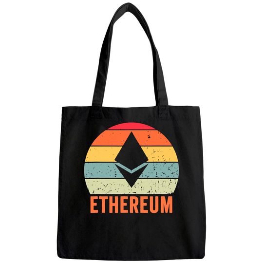 Ethereum Blockchain ETH Ether Cryptocurrency Retro Sunset Tote Bag