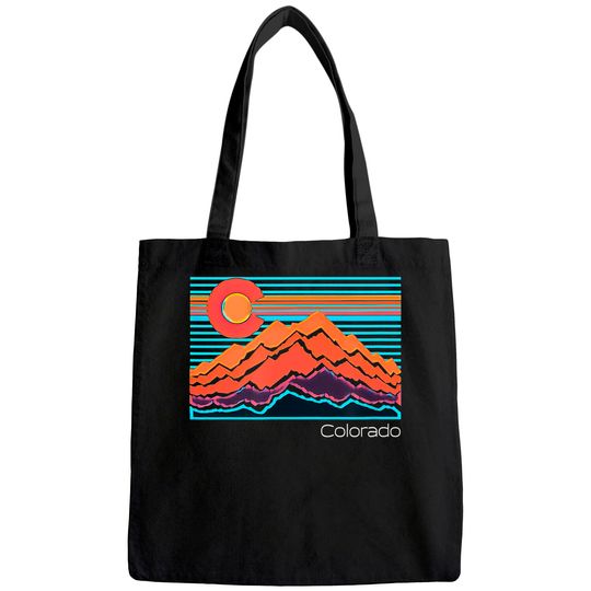 Vintage Colorado Mountain Landscape and Flag Graphic Tote Bag