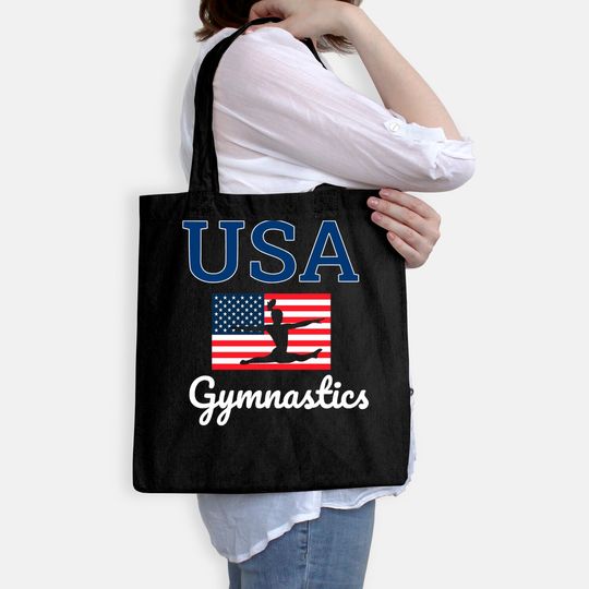 Girl Tumbling Team Gear Gymnastics USA American Flag Tote Bag
