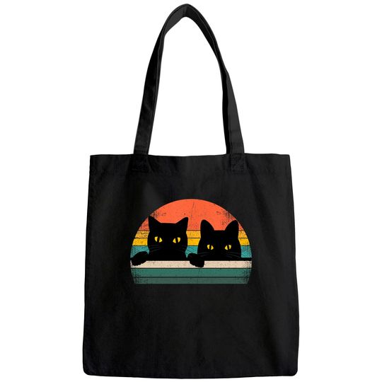 Black Cat Vintage Retro Style Cats Lover Tote Bag