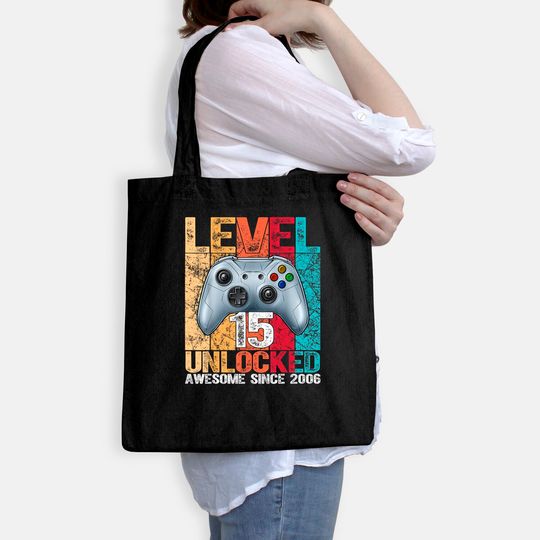 Level 15 Unlocked Awesome Since 2006 15th Birthday Gaming Tote Bag