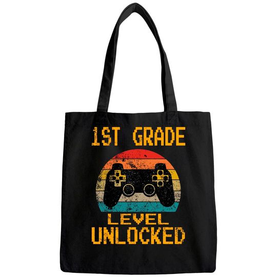1st Grade Level Unlocked Gamer First Day Of School Boys Tote Bag