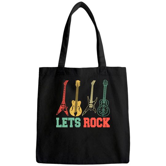 Lets Rock Rock n Roll Guitar Retro Tote Bag
