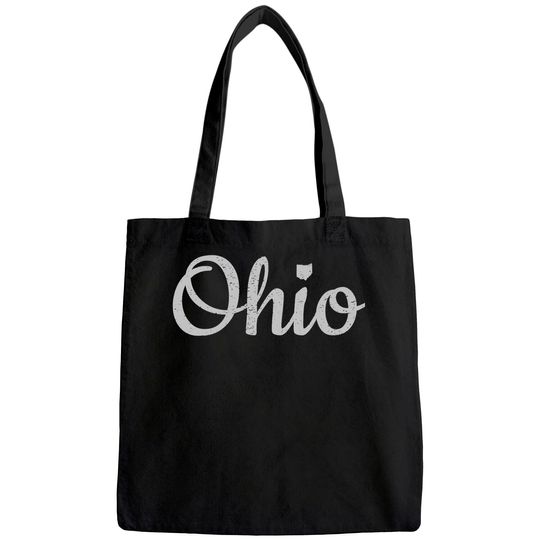 State of Ohio Pride Script Text Distressed Design Tote Bag